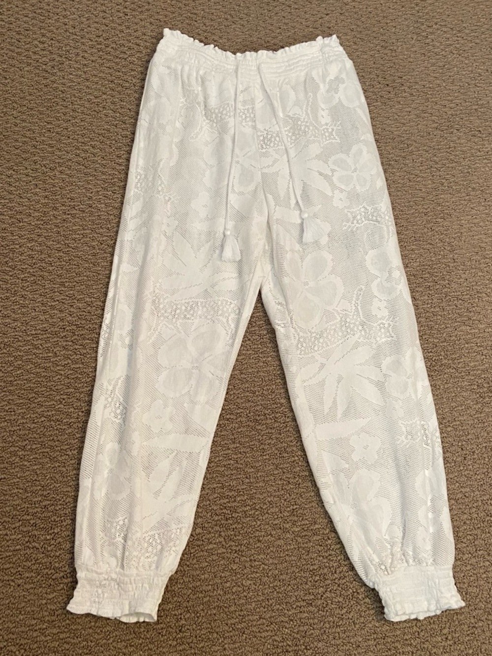 Aerie Crochet Jogger Beach Pants Size Large EUC White Lace Floral Summer